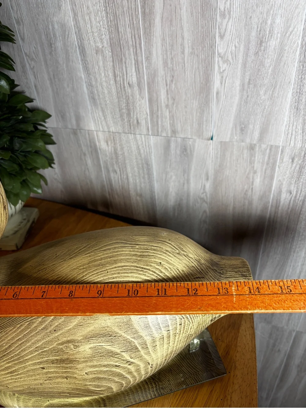 Vintage Large Faux Wood Grain Swan Sculpture Mid-Century Modern Coastal
